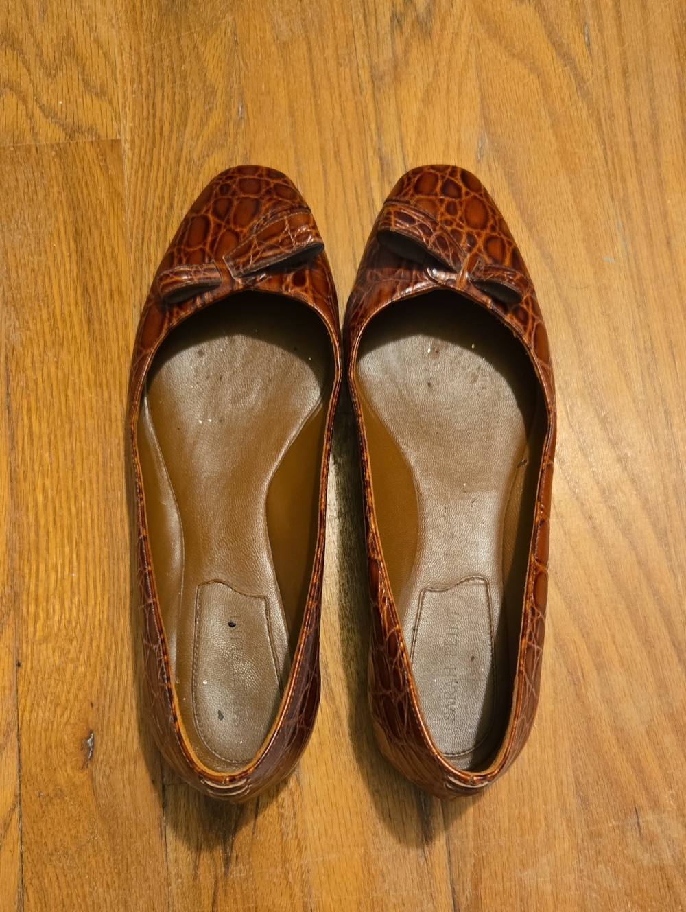 Sarah Flint Croc-Embossed Leather Ballet Flats in Chestnut Brown